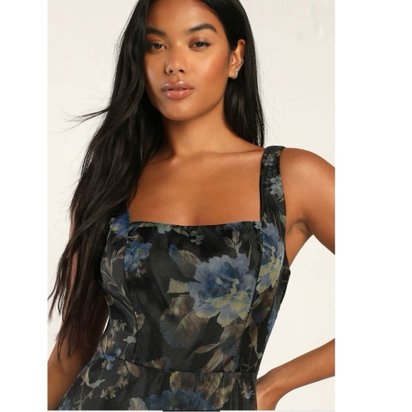 Lulus Stunning Elegance Black Floral Organza Maxi Dress Romantic Gown Small - Picture 2 of 16